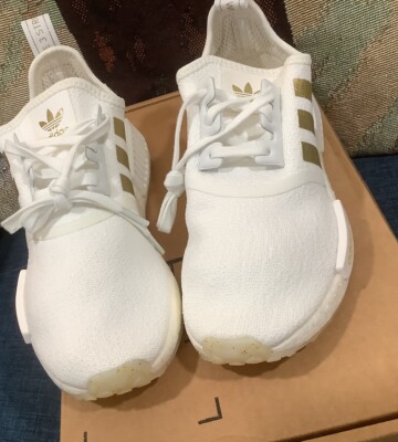 Size 5 - Women's Adidas NMD R1 Running Sneakers White And Gold