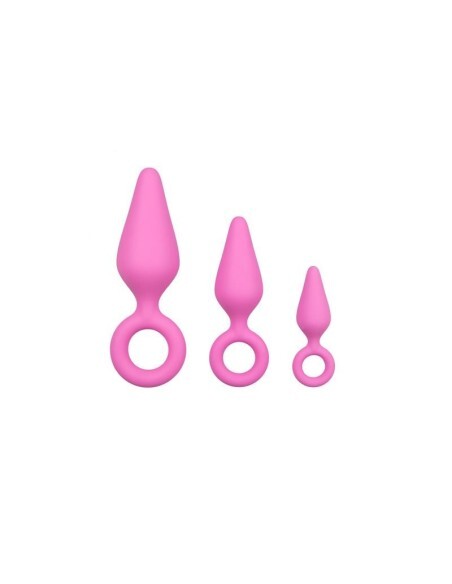 Tapones Para Traseros De Color Rosa Con Anillo De Tiro - Set En Oferta Set 3 Plugs Silicona Rosas