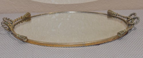 ART DECO Vanity Mirror Tray Tassel Handles Gold Hollywood Regency 20"x13"