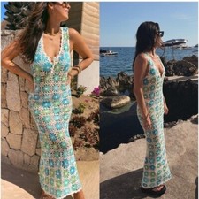 Show Me Your MuMu Vacay Tank Coverup Dress White Blue Floral Size Small