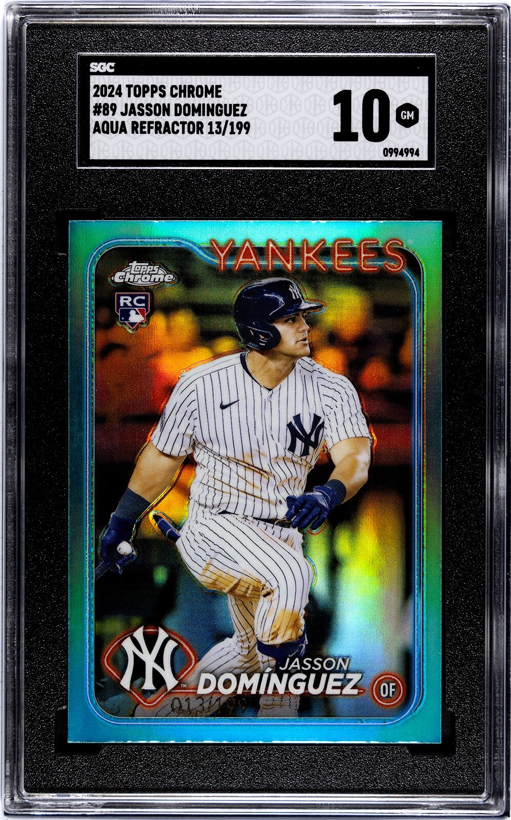 2024 Topps Chrome - Aqua Refractor /199 #89 Jasson Dominguez (RC) Rookie SGC 10