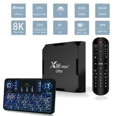 8K HDR 10+ X96 Max Plus Ultra S905X4 Bluetooth 64GB/4GB Android 11 Smart TV Box