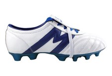 Botines de Fútbol de Cuero Originales Auténticos Manríquez Blanco/Azul Hecho en México
