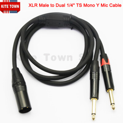 XLR Male to Dual 1/4'' 6.35mm TS Mono Y Splitter Microphone Audio Cable