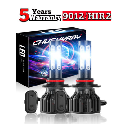 10000K 9012 HIR2 LED Headlight Bulbs Kit High Low Beam Super Bright Combo White