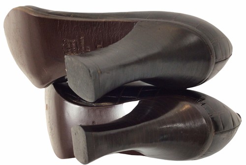 Donna Karan Leather Croc Alligator Embossed Pump Round Toe Brown Sz 10 - Picture 9 of 10
