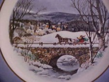 TWO Wedgwood Avon Collectible Christmas Plates 1979 Dashing Thru Snow, 1973 Farm