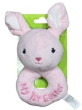 My 1st Easter Baby Rattle happy go Fluffy Rattle Stuffed Animal Toy Pink Bunny