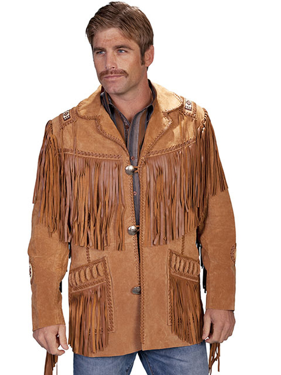 Men Western Cowboy Brown Beaded Suede 