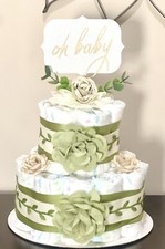 2 Tier Boho Greenery Diaper Cake Baby Shower Table Centerpieces