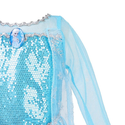 FStory&Winyee Eiskönigin Elsa Kostüm Für Mädchen – Blaues Glitzerkleid Mit Umhang, Größe 130 Cm