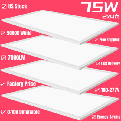 4x 75W 2x4 LED Flat Panel Light 5000K Ultra-thin Ceiling Kitchen/Office Lighting