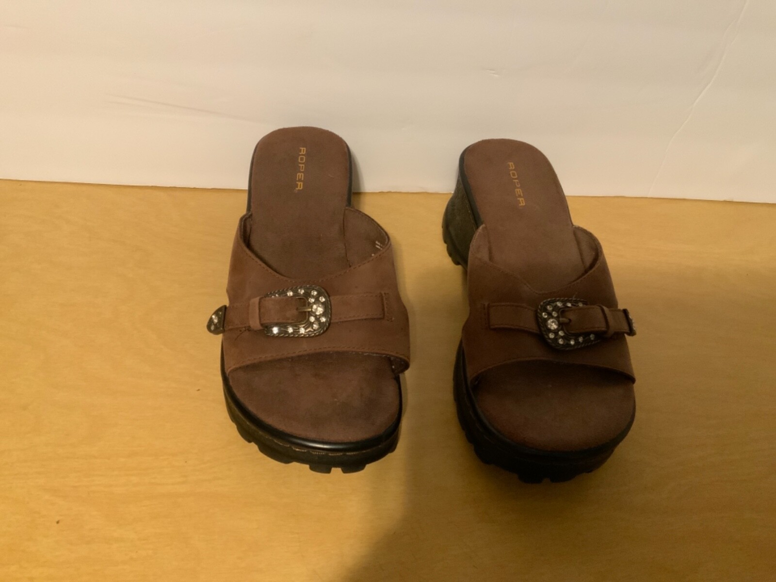 Roper Womens 9 Chunk Wedge thong Sandals Brown suede … - Gem