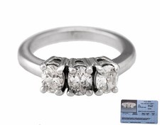 Ladies 14K White Gold 1.01 CTW G-H Oval Brilliant 3-Stone Wedding Band Ring EGL