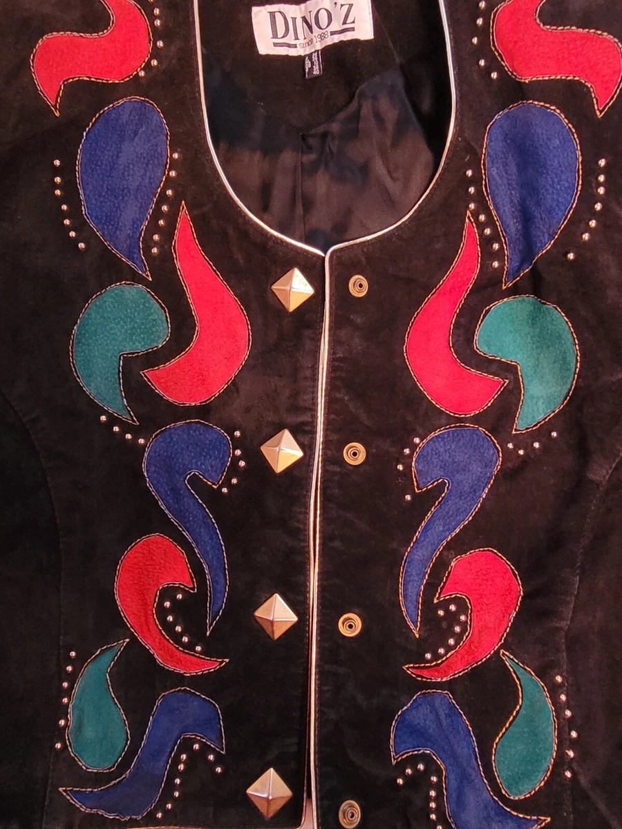 DINO'Z Vintage Suede Leather Jacket,Applique,Gold Studs
