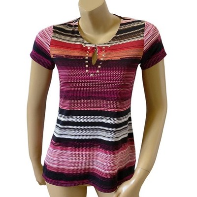 NOTATIONS Womens Petite Size PS Short Sleeve Embellished Keyhole Neck Shirt Top