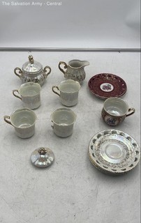 Kudo Toki Fancy China Cup Saucer Creamer Sugar Bowl Hand Painted Tea Set