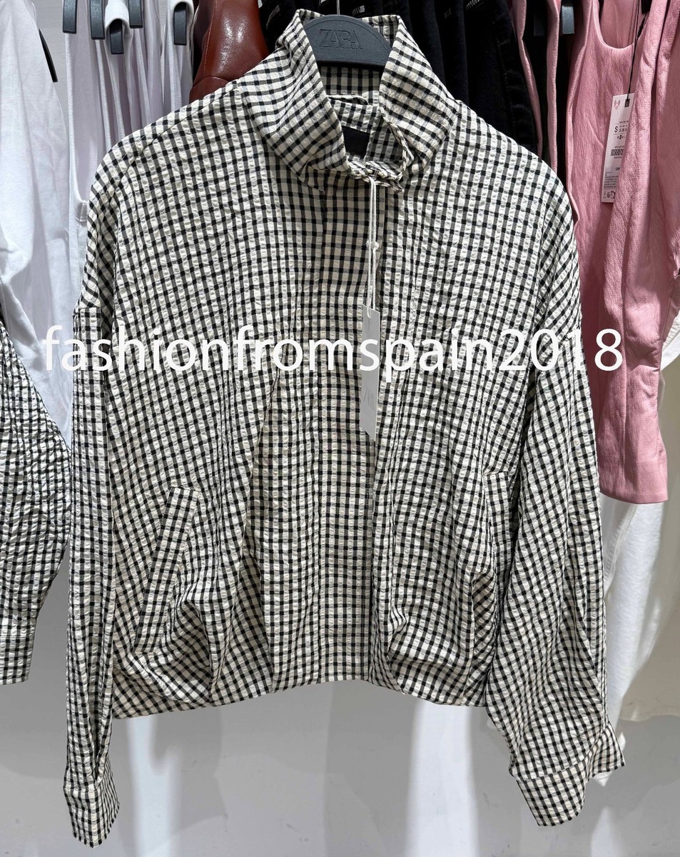 ZARA NEW WOMAN PLAID BOMBER JACKET CHECK BLACK ECRU XS-XL 3046/041