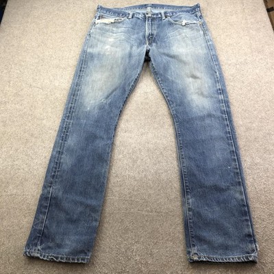 Polo Ralph Lauren Jeans Mens 36x32 Blue Medium Wash Straight Denim Distressed