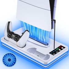 for PS5/PS5 Slim/PS5 Pro Stand and Cooling Station with Controller White