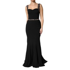 DOLCE & GABBANA Dress Black Embellished Sheath Mermaid Gown IT42/US8/M 8180usd