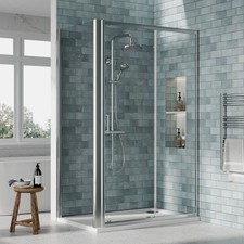 Nuie Rene Sliding Door Chrome Shower Enclosure 6mm Glass with Tray & Waste