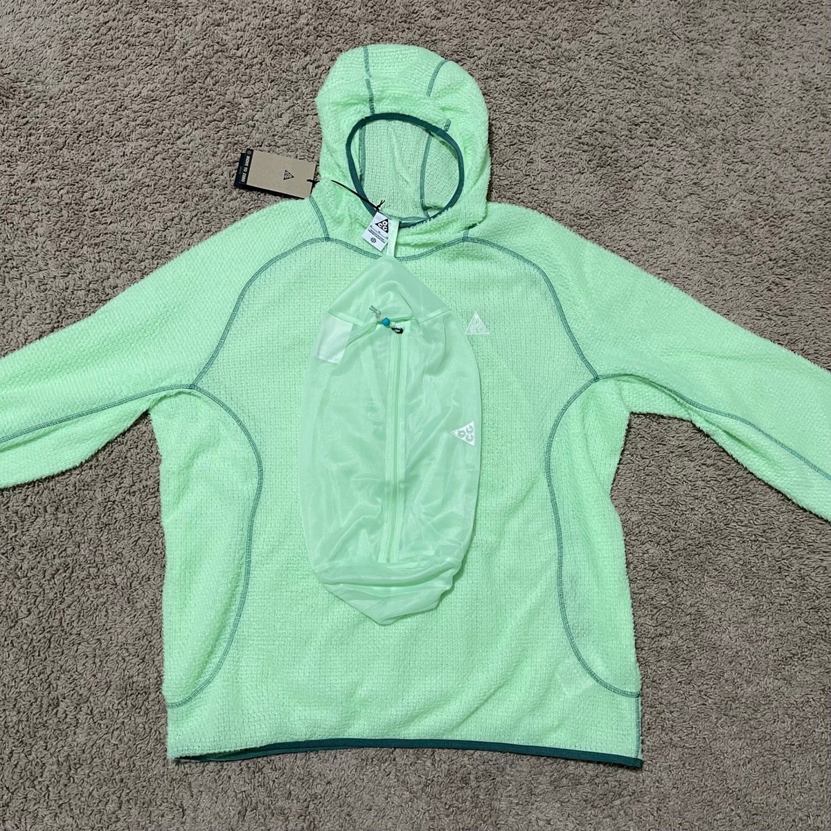 Nike ACG Hoodie Men Medium Neon Green Wolf Lichen Polartec Fuzzy