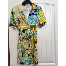 Le Ragazze Made In Italy Multicolor Print Short Sleeve Belted Dress Medium
