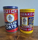 Vintage Quaker Oats Tin Containers Set of 2 Limited Edition 1984 1990 Rolled Oat