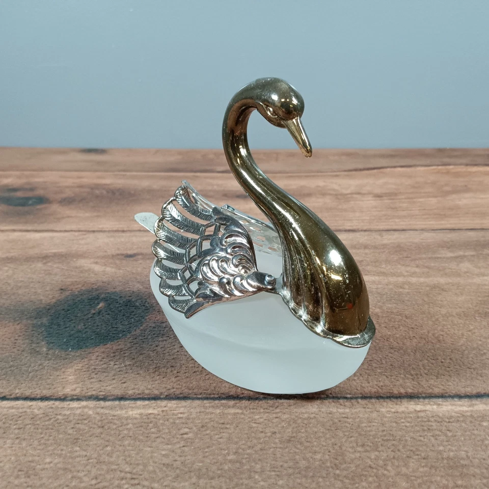 Soporte para plato de caramelo cisne de vidrio esmerilado con cuchara caja de baratija decorativa vintage Foto 4 de 4