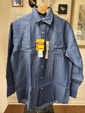 Vintage NWT NOS Wrangler Denim Western Shirt Cowboy Cut Pearl Snap 16.5 34