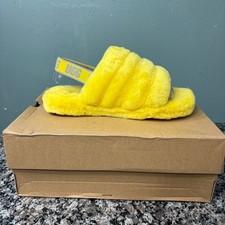 UGG K Fluff Yeah Slide Lemon Yellow Sheepskin Sandals 1098494K Kids 6 Women 8