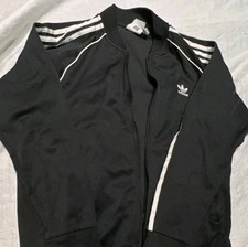 Adidas Originals Men's Black Track Jacket Size L Full Zip Pockets Ribbed Cuffs