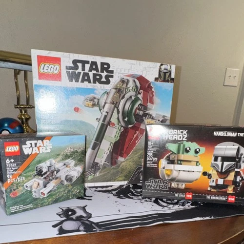 3SETS! LEGO Star Wars Boba Fett's Starship 75312, Razor Crest 75321, Mando 75317