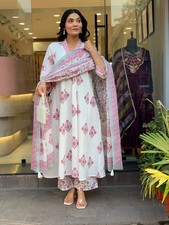 Floral Printed Aline Kurti Pant Dupatta Set Indian Women' Ethnic Kurta Set Dress
