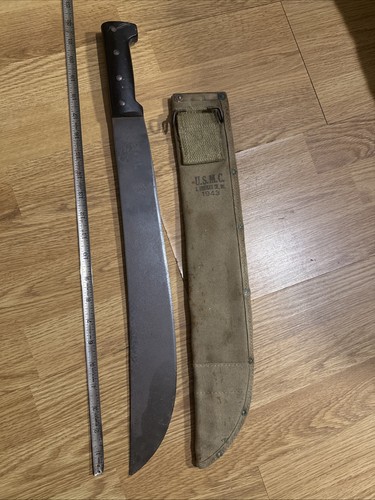 Vintage Collins Legitimus Machete USA Made 1943 USMC WWII Canvas Sheath