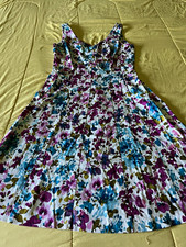 Chaps White Blue Purple Green Floral Dress 8 V-Neck Strappy Sleeveless Zip