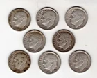 Lot of 8 90% silver Roosevelt Dimes (pre 1964) $0.80 face
