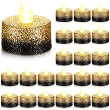Retisee 48 Flameless LED Tea Lights, Gold Black Glitter Electric Fake Candles
