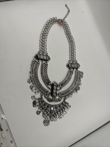 NWT Silver Tone Necklace Ethnic Maxi Collar Chunky Choker Statement Jewelry Boho - Picture 5 of 8