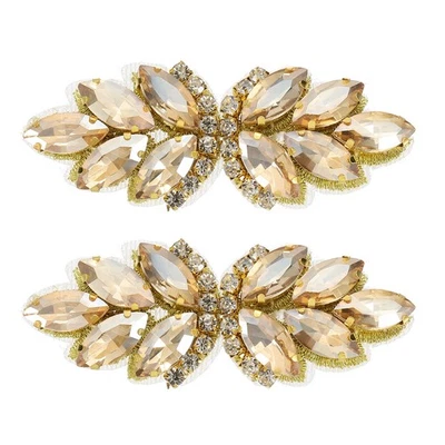 2Pcs Patchs Brodés à Paillettes Cristal Doré/Or Clair pour Couture - Photo 1/4