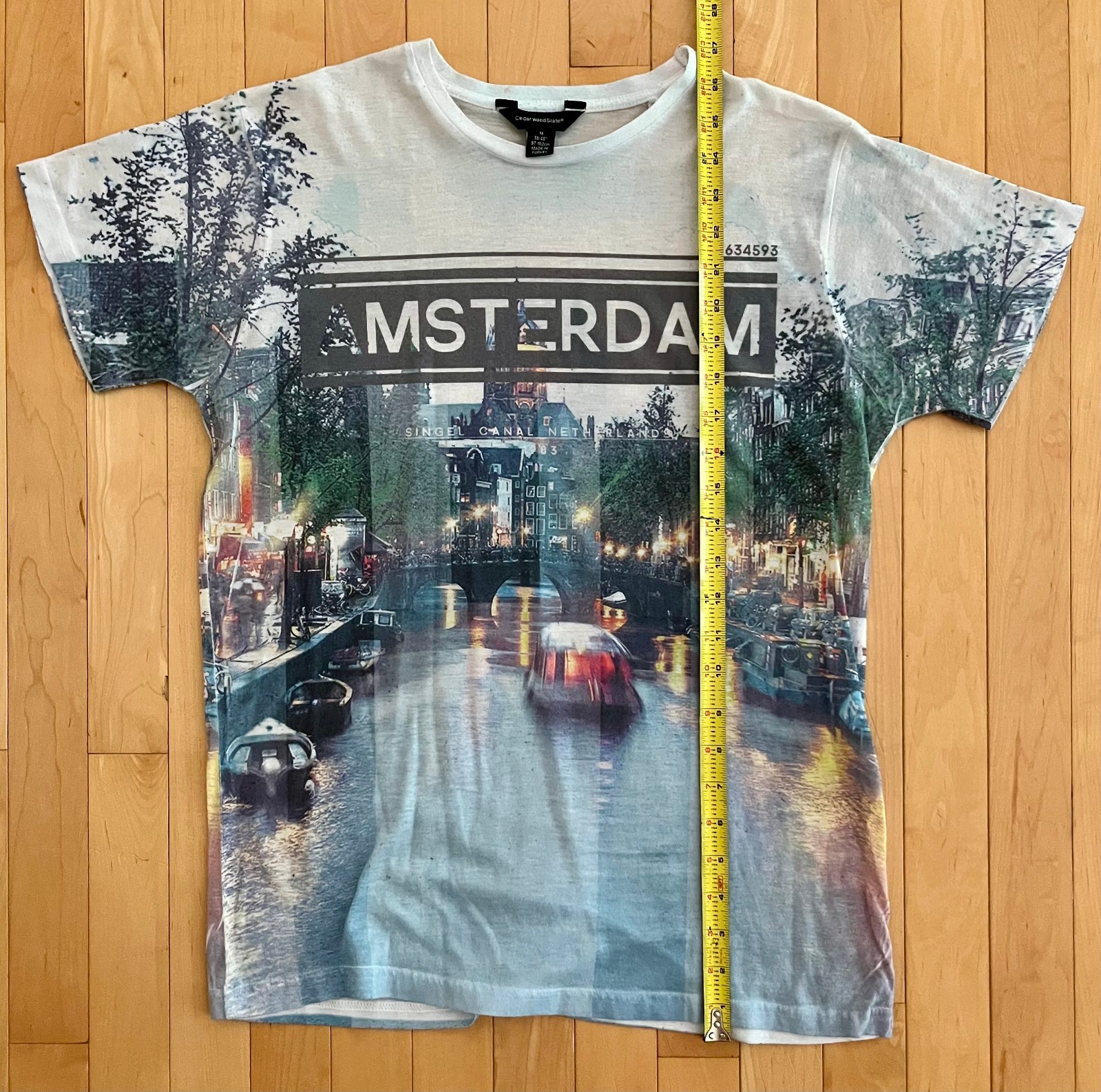 VTG  90s Amsterdam Singel Canal Netherlands All Over Print Full Body T-shirt M