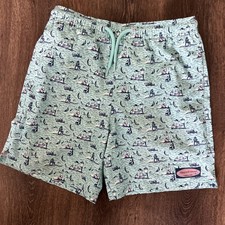 Vineyard Vines Swim Trunks Bathing Suit Kids Medium 12/14 Teal Lighthouse Lined