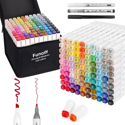 Alcohol Markers, 100 Colors Fine & Chisel Dual Tip Art Markers, Permanent Sketch