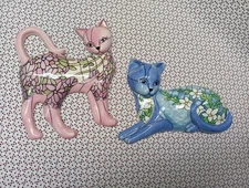 2 Bradford Exchange Purr-fect Elegance MajesticMagnolia LovelyLily Cat Wall Art