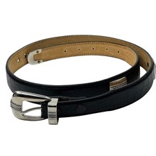 Western Style Genuine Leather Belt with Silvertone Buckle Set - Black - Size L