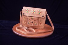 VTG Hand Tooled Leather Shoulder Bag Embossed  Hand-Painted Crossbody Satchel