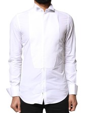 Dolce & Gabbana White GOLD Cotton Poplin Bib Formal Men Dress Men's Shirt