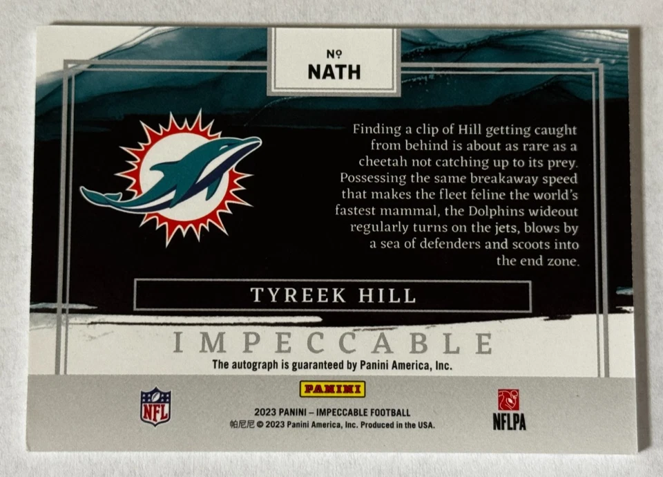 Tyreek Hill Auto /49 Cheetah 2023 Panini Impeccable Football Miami Dolphins - Image 2 of 3