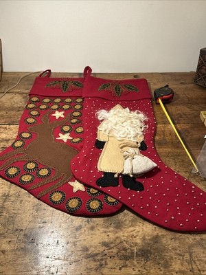 2 Barbara Bond Handmade Stockings Santa And Reindeer